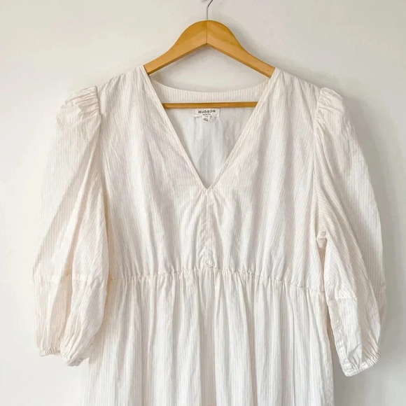 Hudson North Striped Prairie Picnic Puff Sleeve Tiered Midi Dress  Cotton Sz L - Picture 4 of 7